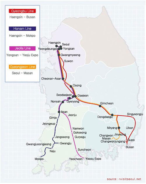 เส้นทางการวิ่งของรถไฟ KTX