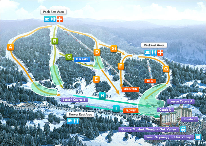 แผนที่ภายในสกีรีสอร์ท Oak Valley Snow Park