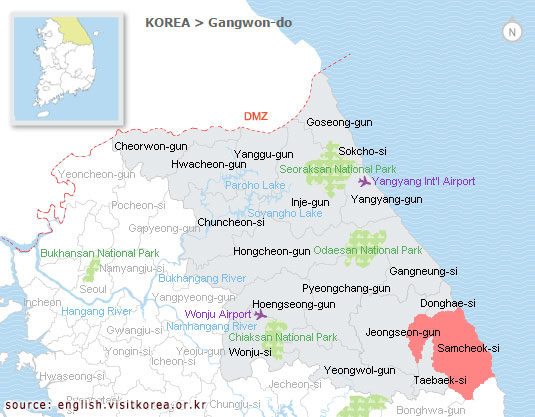 แผนที่ของเมือง-Samcheok-จังหวัดคังวอนโด