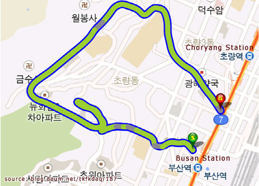 แผนที่เส้นทางการเดินเที่ยวถนนโชรียัง อิบากุ และซันบก Choryang Ibagu-gil & Sanbok Road
