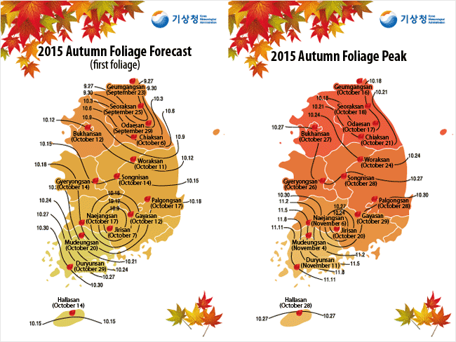 พยากรณ์ใบไม้เปลี่ยนสีเกาหลี ปี 2015